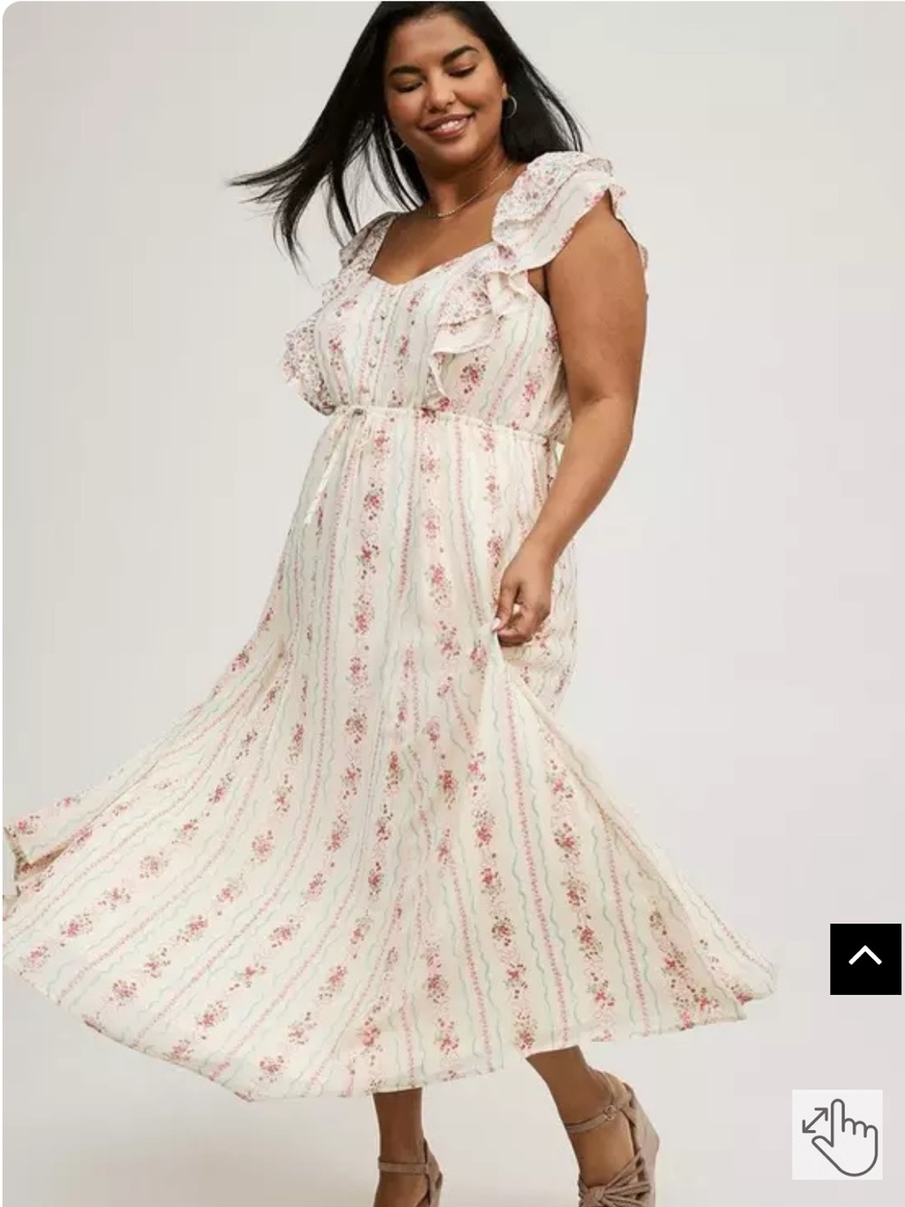 Plus Size Cream Floral Maxi Dress with Ruffle Sleeves